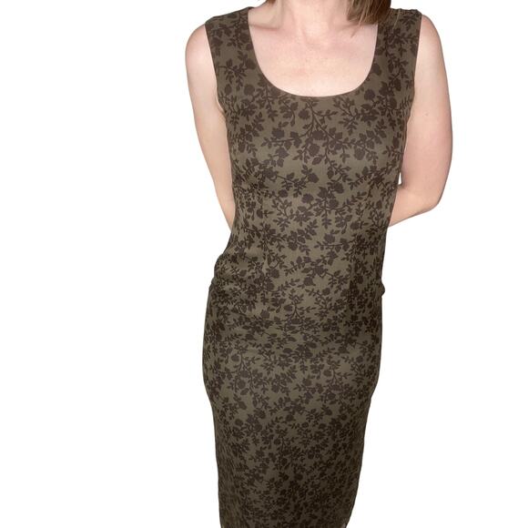 Vintage Banana Republic Y2K Neutral Brown Two-Tone Floral 100% Silk Maxi Dress 0 - Picture 1 of 9
